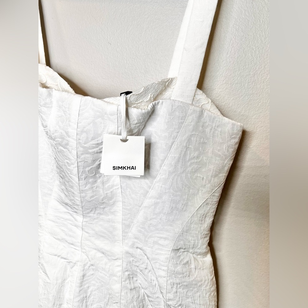 NWT Simkhai Callan Ivory Bustier Jacquard Lace Dress Removable Tulle Hem Sz 12 - Picture 6 of 9